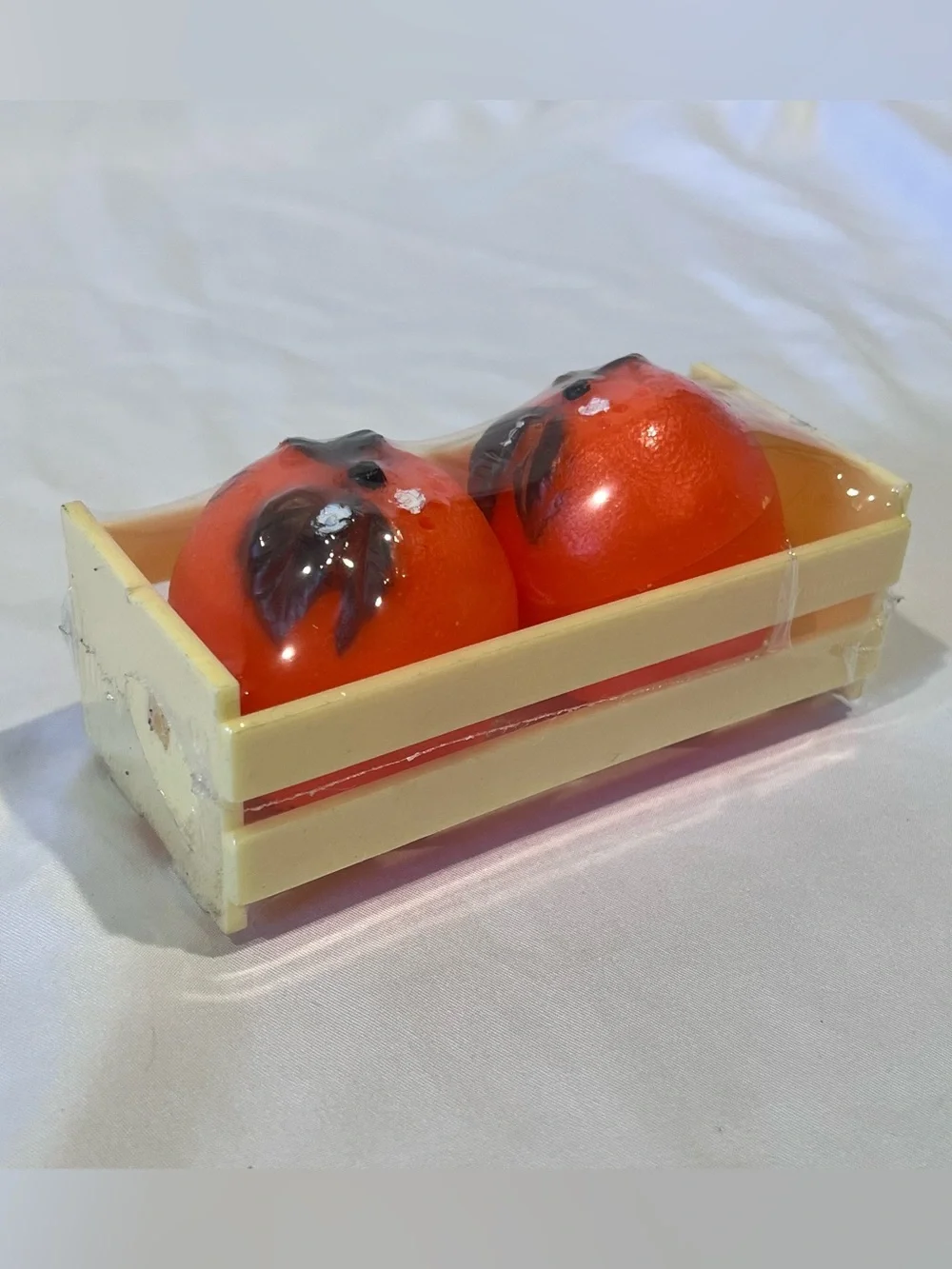 Vintage Orange Salt & Pepper Shakers in Crate Retro Kitchen Decor